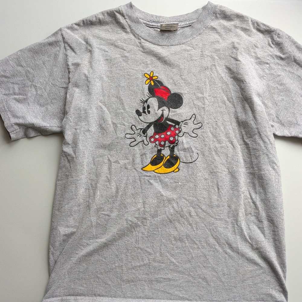 Disney Gray Logo Crewneck Tee with Red Script